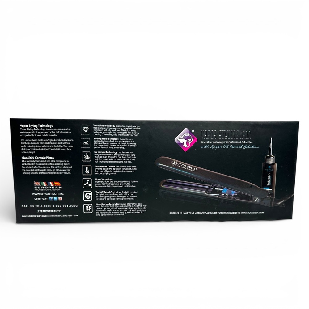 Ceramic Tourmaline Vapor Styling BLACK Flat Iron with Argan Infusion Oil - Picture 7 of 8